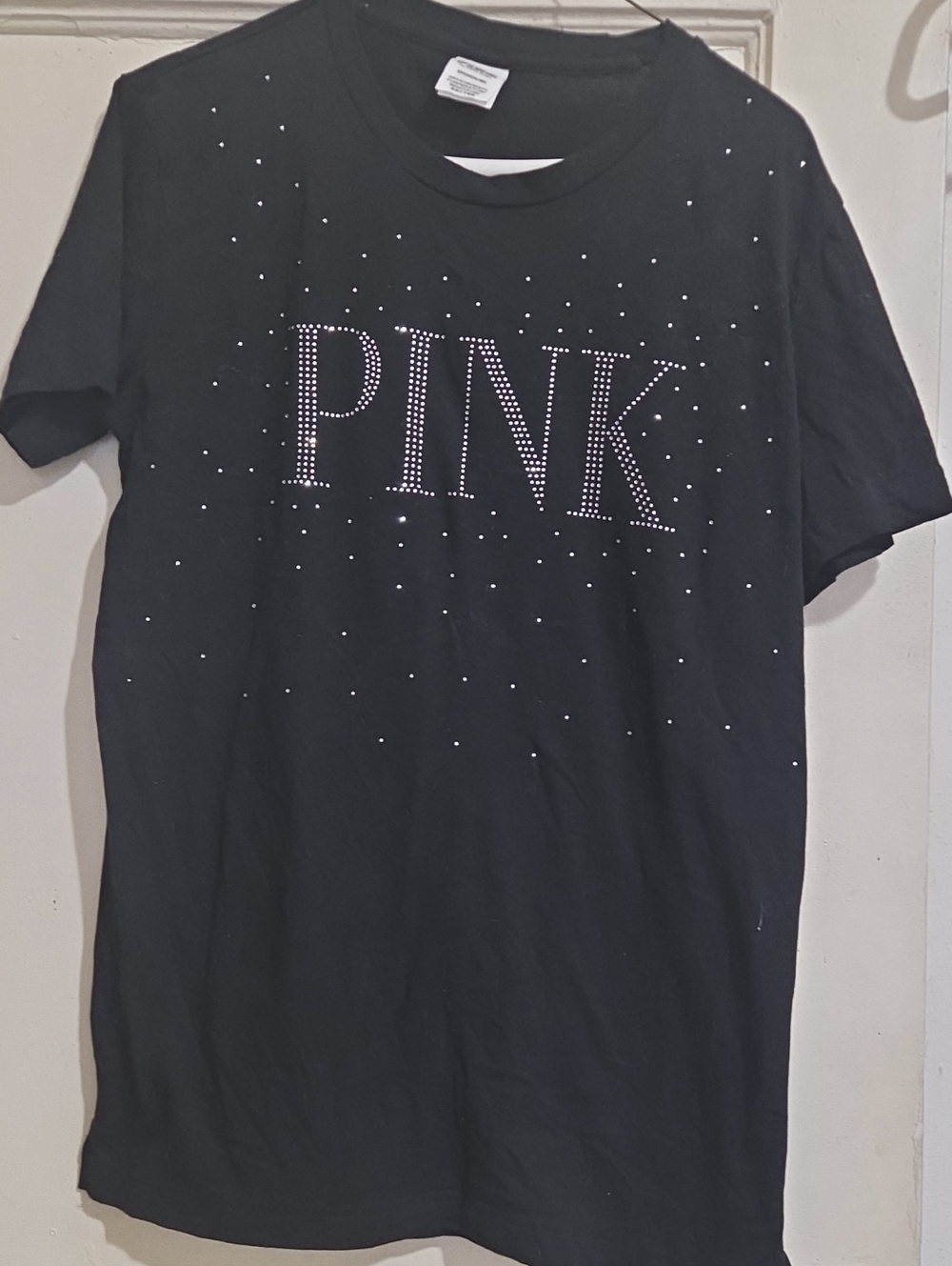PINK Victoria's Secret Black Short Sleeve Tee with Rhinestone Logo